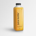 Close-up View of Square Glass Juice Bottle Mockup