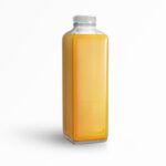 Close-up View of Square Glass Juice Bottle Mockup