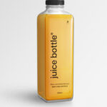 Close-up View of Square Glass Juice Bottle Mockup