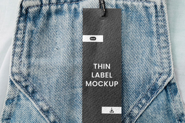 Close-up View of Thin Label Mockup with Jeans