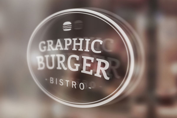 Close-up View of Window Signage with Blurry Background Mockup