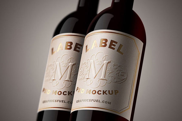 Close-Up View of Wine Bottle Label Mockup