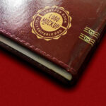 Close-Up Vintage Leather Book Logo Mockup