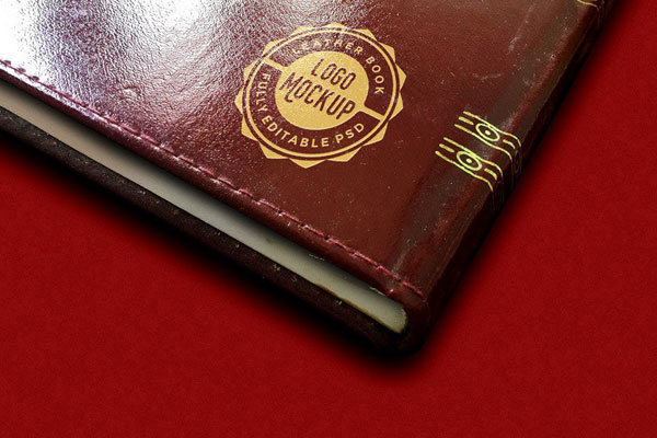 Close-Up Vintage Leather Book Logo Mockup