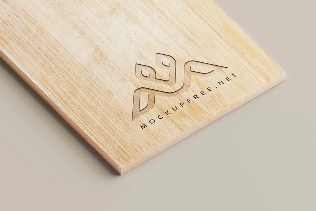 Close-up Vision of Logo on Wooden Cutting Board Mockup