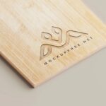 Close-up Vision of Logo on Wooden Cutting Board Mockup
