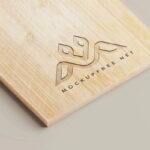 Close-up Vision of Logo on Wooden Cutting Board Mockup