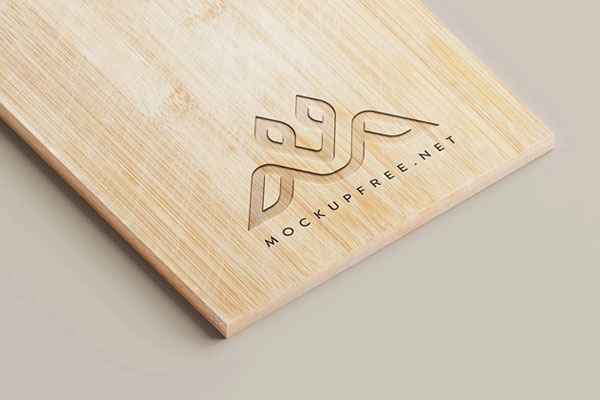 Close-up Vision of Logo on Wooden Cutting Board Mockup