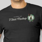 Closeup View of Man Model Wearing T-shirt Mockup