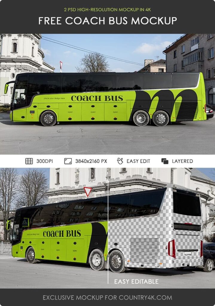 Coach Bus Mockup in 2 Varied Shots