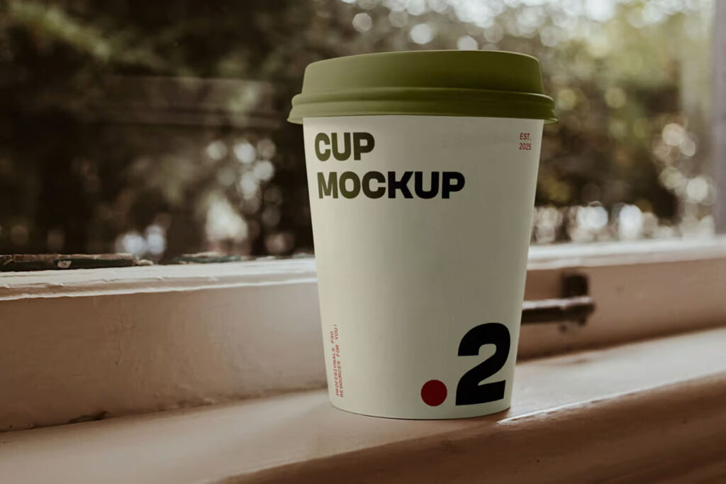 Coffee Cup on Window Ledge Mockup
