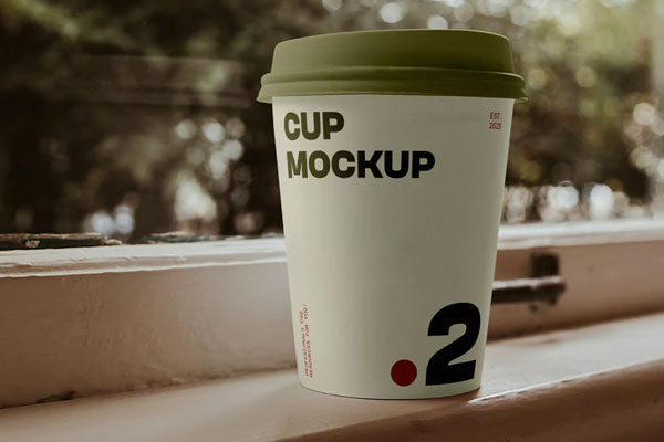 Coffee Cup on Window Ledge Mockup