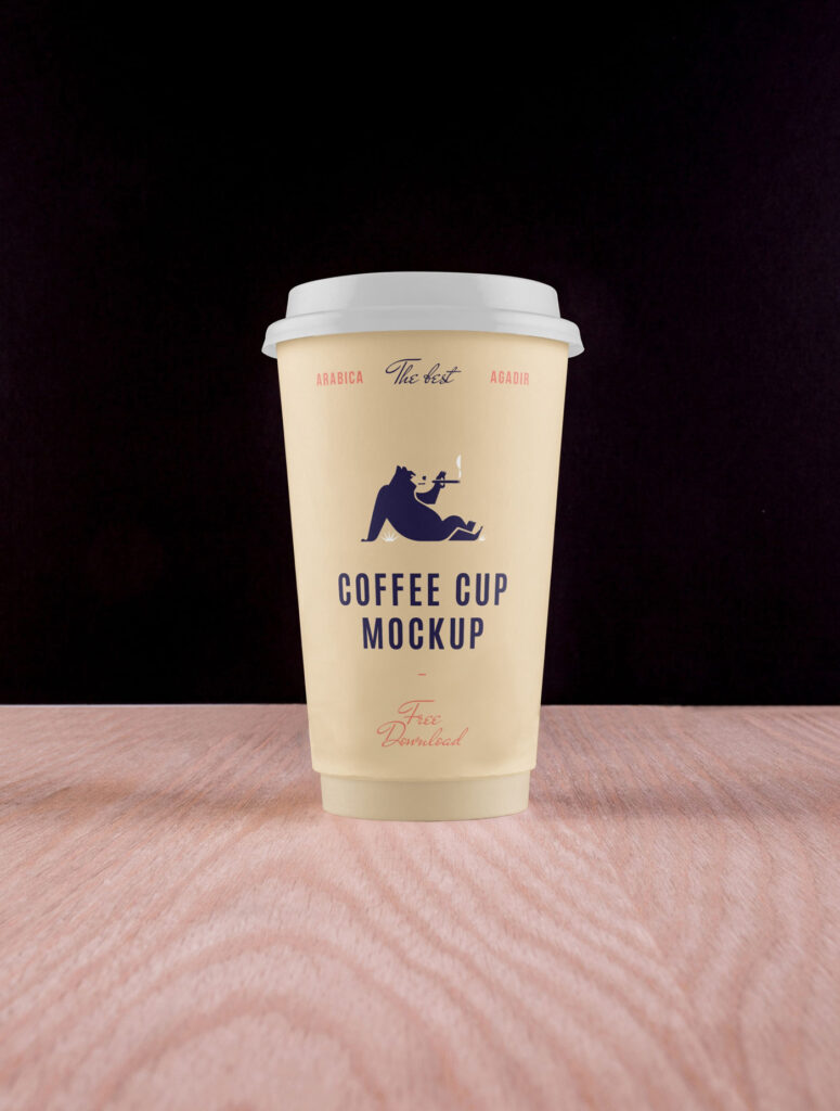 Coffee Cup Placed on Table in Front View Mockup