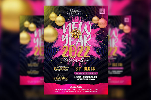 Color-Splash Ornamental New Years Invitation Flyer Template