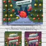 Colorful Illustrated Christmas Party Flyer Template and Facebook Cover