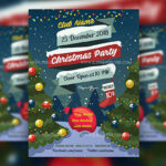Colorful Illustrated Christmas Party Flyer Template and Facebook Cover