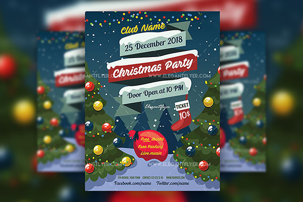Colorful Illustrated Christmas Party Flyer Template and Facebook Cover