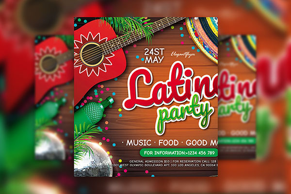 Colorful Illustrated Latino Party Flyer Template