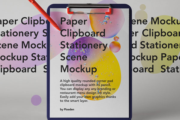 Colorful Paper Clipboard Mockup With Pen