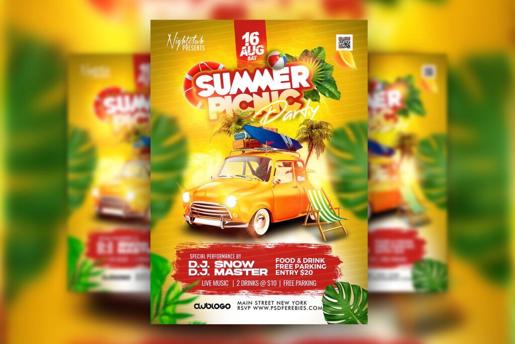 Colorful Summer Picnic Festival Party Flyer Template
