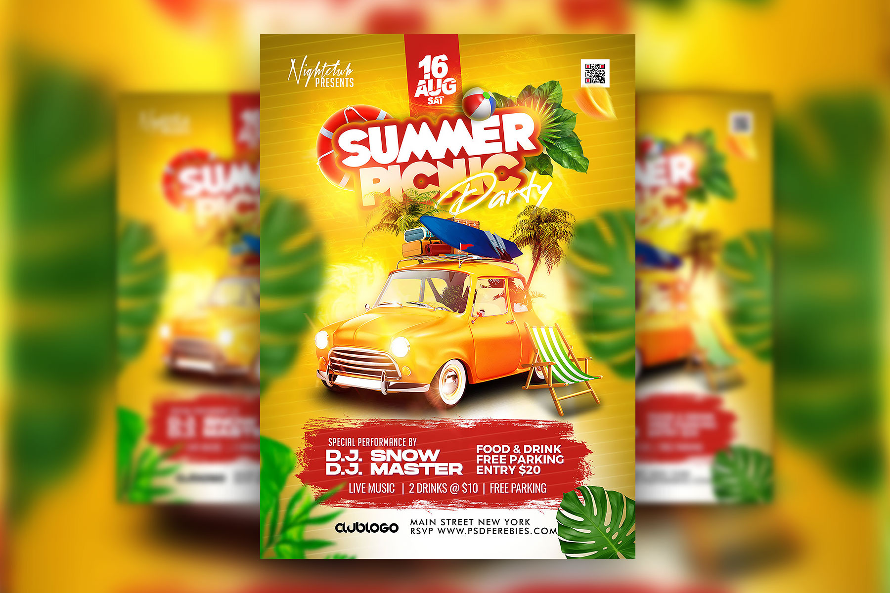 Colorful Summer Picnic Festival Party Flyer Template FREE PSD