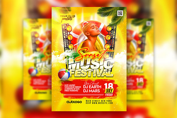 Colorful Sunset Music Festival Event Flyer Template