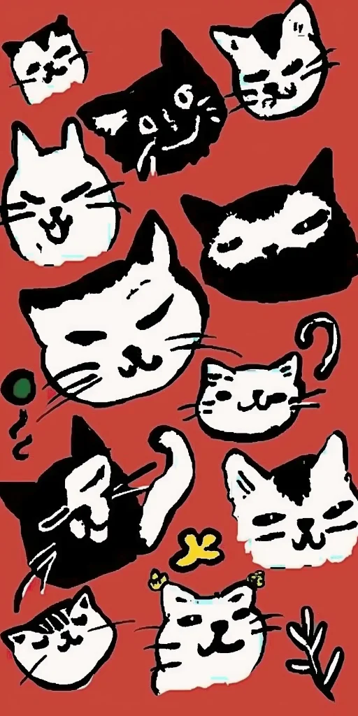 Comic Cat Faces with Flower