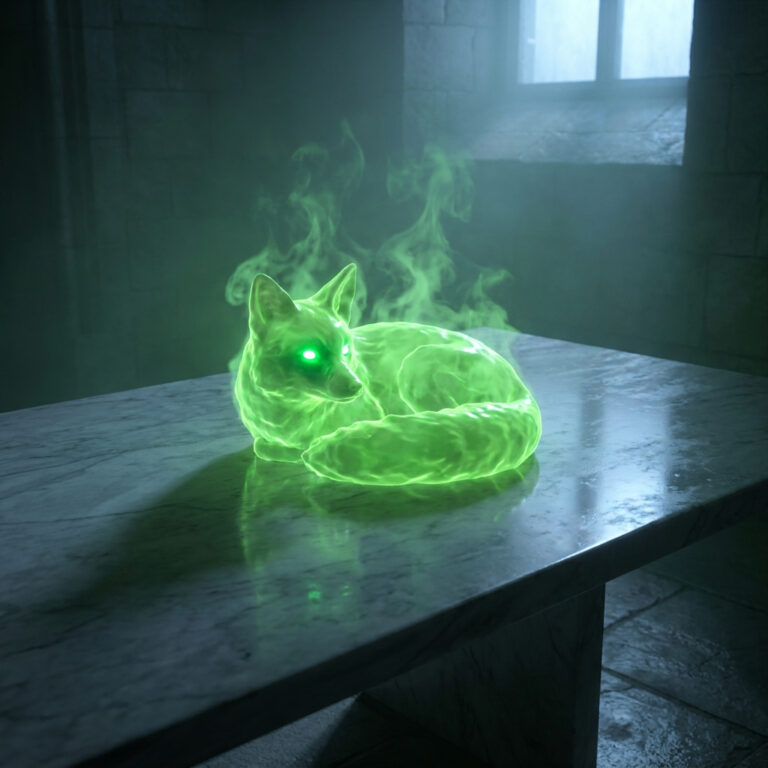 Fox Made Of Green Acid Resting On A Grey Marble