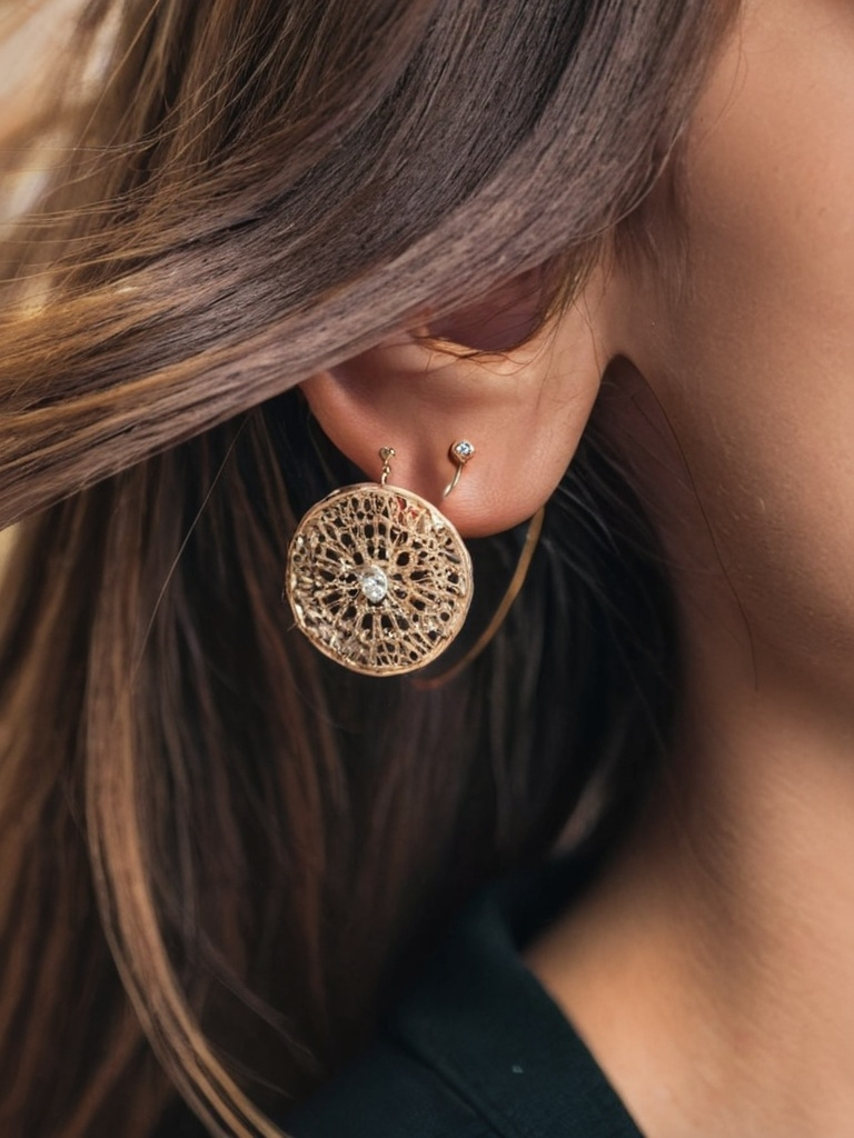 Young Woman Open Hairs Side Face Wearing Earrings