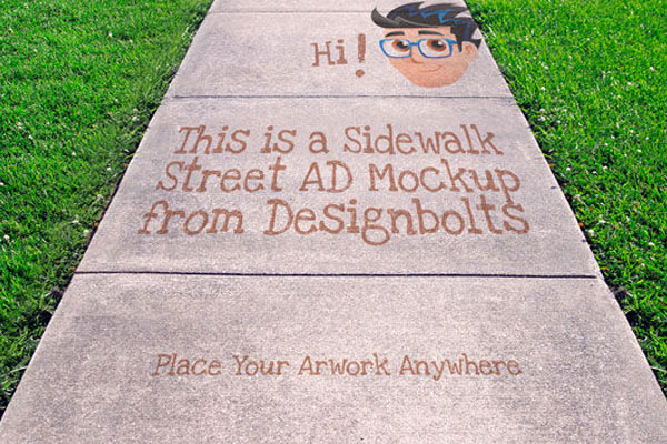 Concrete Street Sidewalk Going Through the Lawn Advertising Outdoor Mockup