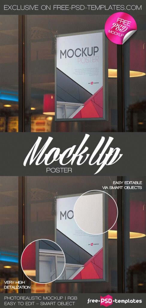 Vertical Billboard Mockup Behind a Glass Window