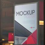 Vertical Billboard Mockup Behind a Glass Window