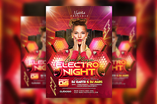 Cool Electro Night Music Party Flyer Template