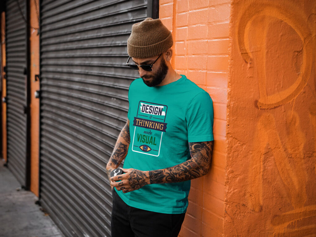 Cool Guy Wearing a Short Sleeve T-Shirt Mockup
