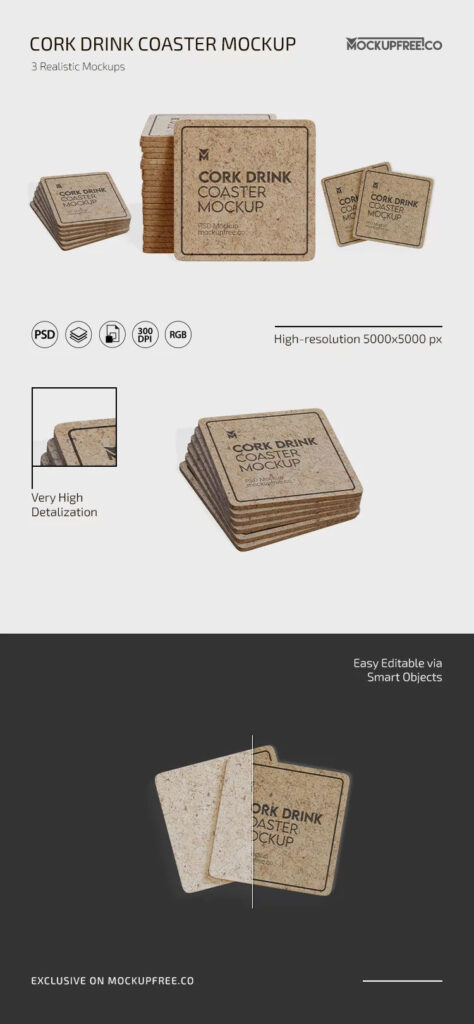 Cork Drink Coaster Mockups