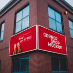 Corner Shop Façade Canopy Sign Mockup