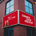 Corner Shop Façade Canopy Sign Mockup