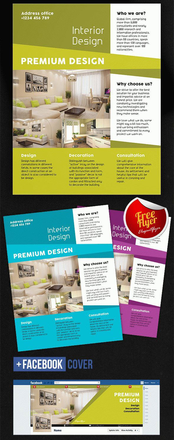Corporate Photo Interior Design Company Flyer and Facebook Cover Template FREE PSD
