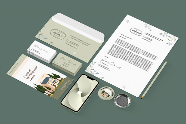 Corporate Stationery Mockup Including a Cellphone, Letterhead, and Business Cards
