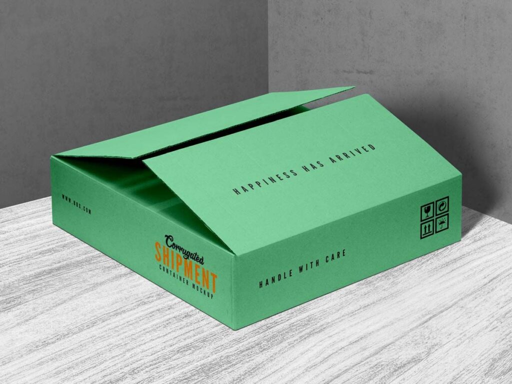 Corrugated Shipping Box Placed in Perspective Mockup