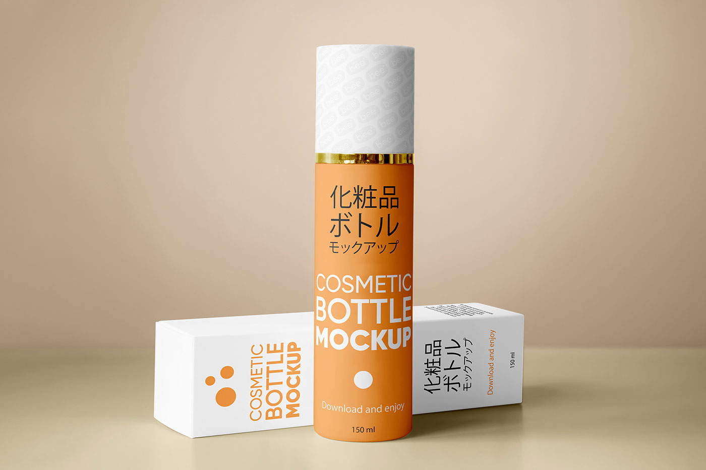 Free Cosmetic Bottle with Box Mockup PSD Template