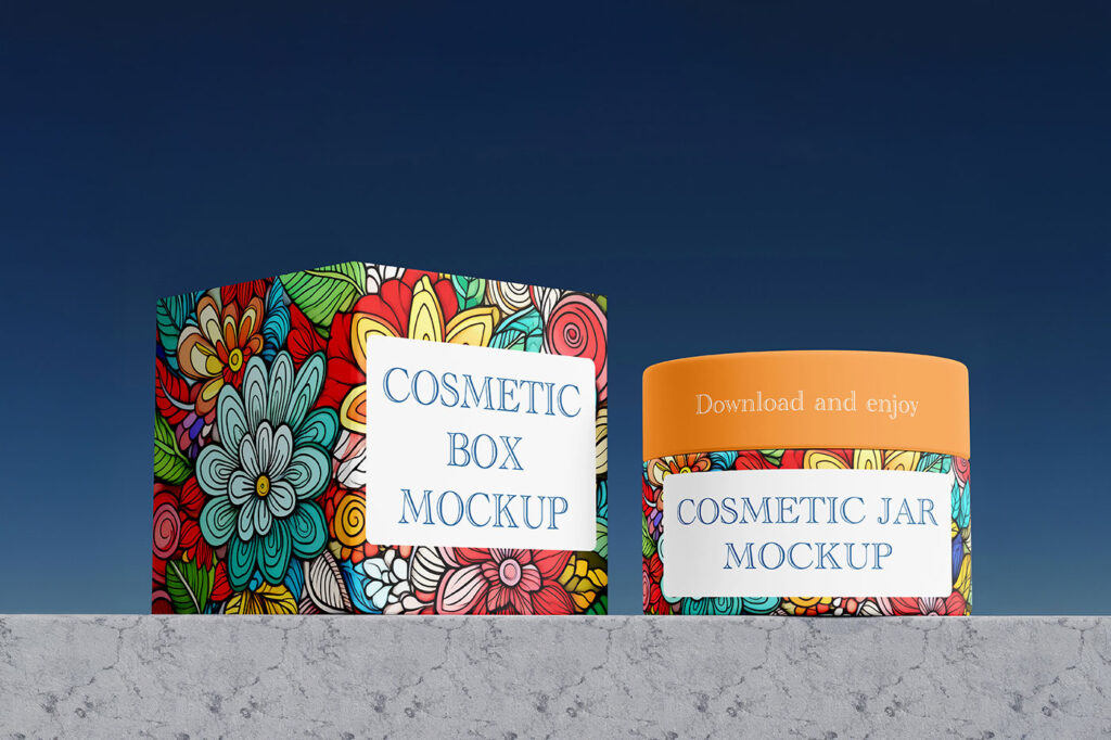 Cosmetic Jar With Box Mockup