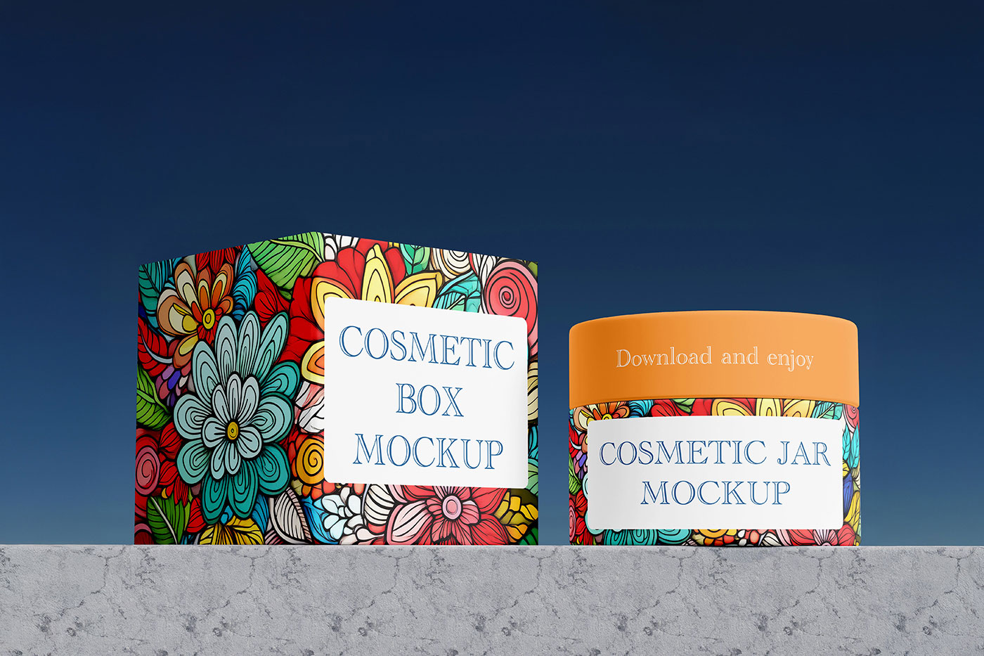 Free Cosmetic Jar With Box Mockup PSD Template