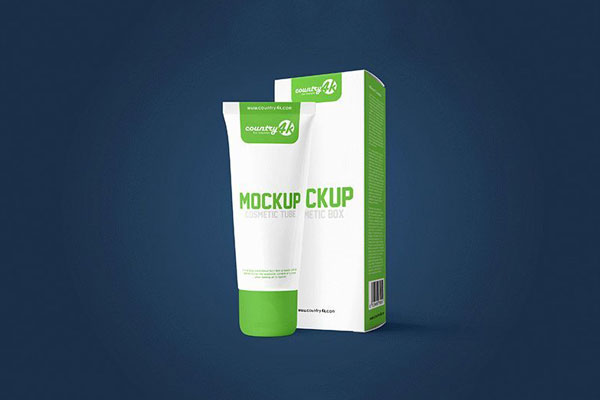 Cosmetic Tube in Front of Its Box Mockup