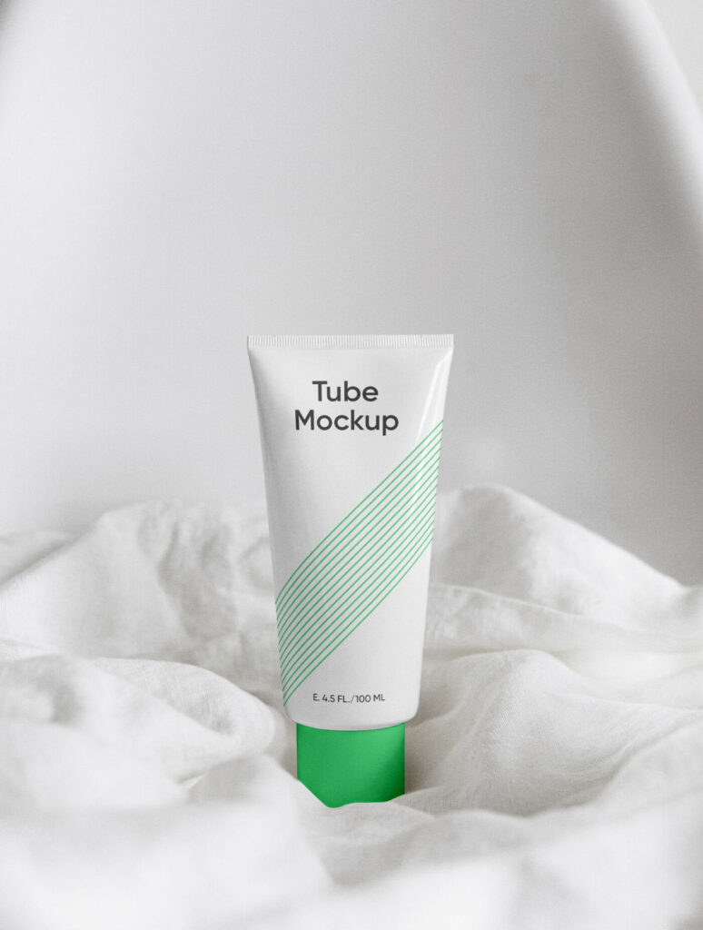 Cosmetics Tube Standing on a Sheets Mockup
