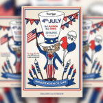 Cream, Blue, Red Illustrated 4th of July Party Flyer Template