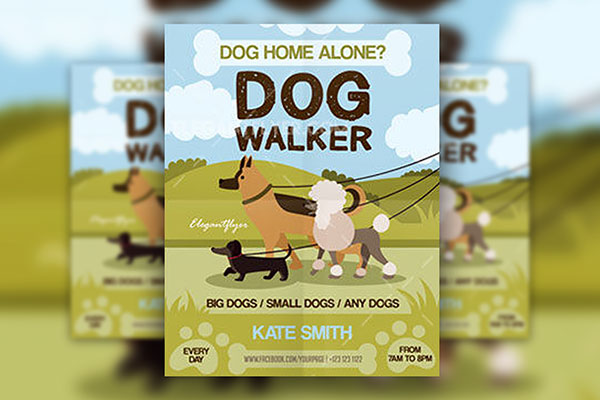 Creative Illustrated Dog Walker Flyer Template and Facebook Cover flyer preview