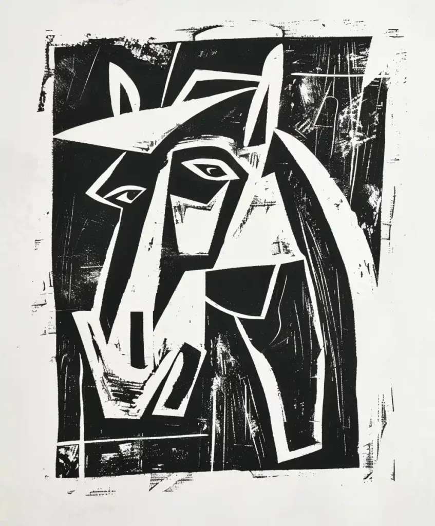 Cubist Horseman Lino Cut