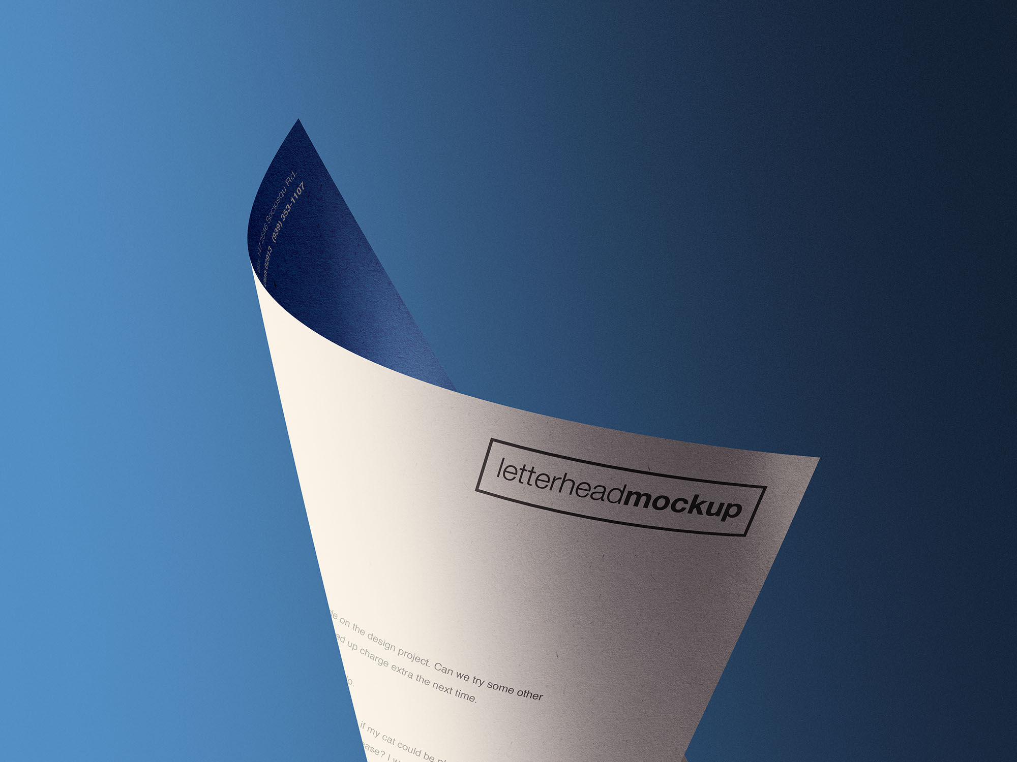Curled A4 Letterhead Paper Mockup On blue Background FREE PSD