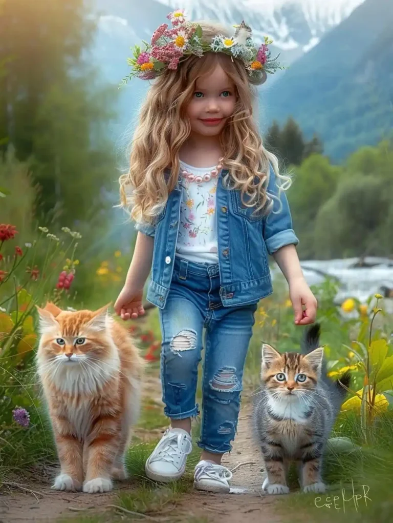 Curly Girl with Cat ai prompt preview